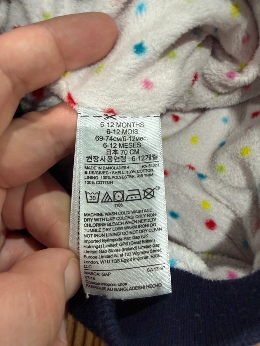 7/$20 GAP Denim Baby Navy Blue Pull-On Jeans with Polka Dot Fleece Lining - Picture 4 of 4